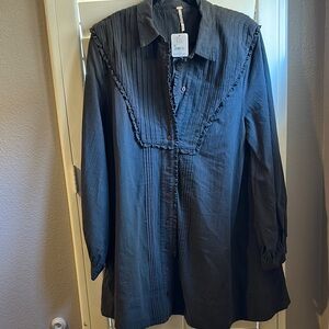 Free People Dark Gray Long Sleeve Blouse